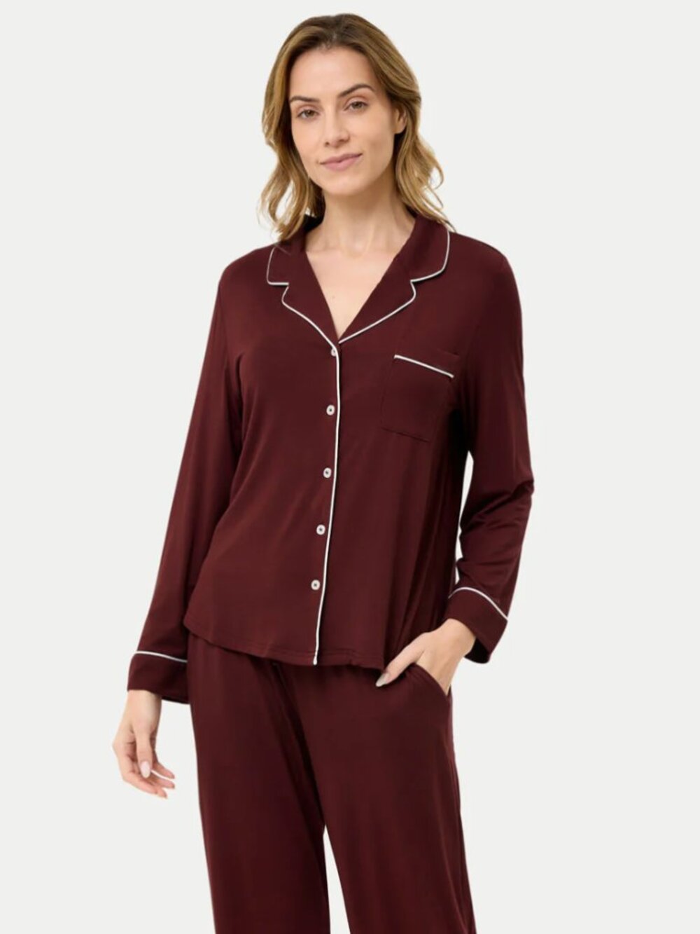 H&M Marroon with White Piping Pajamas M